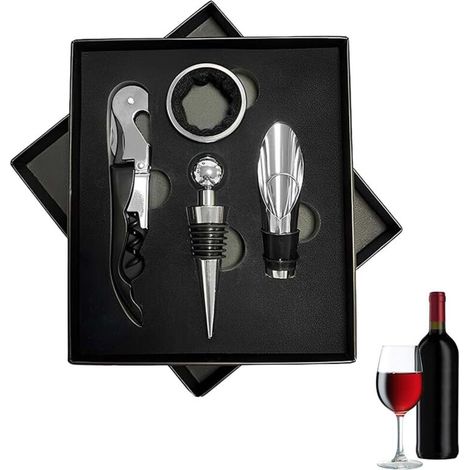 Lot de 4 tire-bouchon,Facile à utiliser, avec poignée ergonomique,Anneau d'égouttement, bec verseur, bouchon de bouteille, ouvre-vin,Durable et robuste,Parfait pour les cadeaux (1/5)