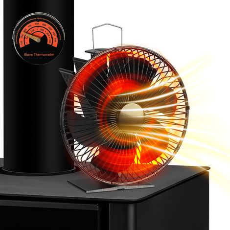 TolleTour Ventilador para estufa de 6 aspas con rejilla protectora, termoeléctrico silencioso, con termómetro, negro (1/5)