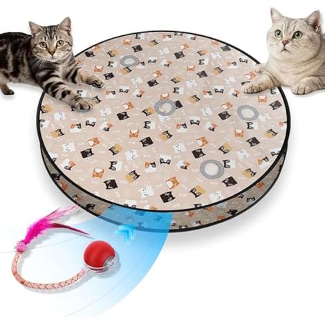 Jouet interactif pour chat d'intérieur, balle roulante automatique aléatoire en pochette, jeu de cache-cache pour chaton et chat adulte, tapis 5 trous jeu de souris, rechargeable USB.