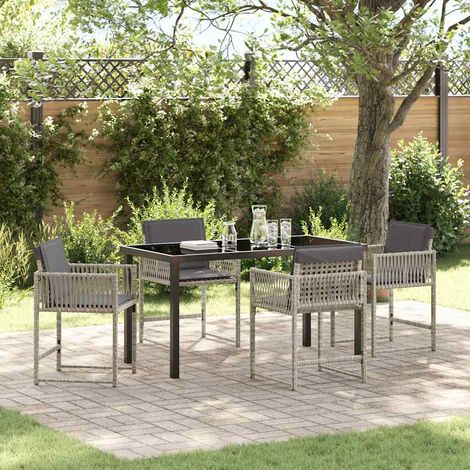 vidaXL Garten Essgruppe 5 pcs Hellgrau Poly-Rattan (1/5)