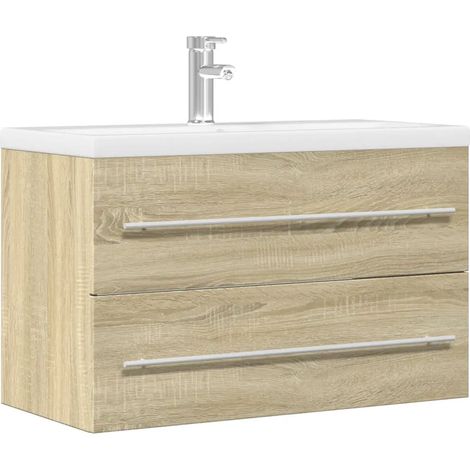 Armoire d'évier murale design vintage salle de bain 80 x 38 x 48 cm en bois d'ingénierie vieux bois (1/5)