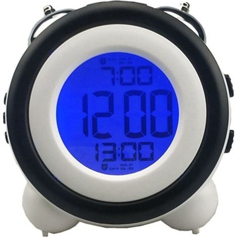 Réveil intelligent, lampe de chevet à double cloche en métal, veilleuse avec capteur intelligent, réveil électronique, horloge lumineuse pour enfants (noir)