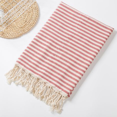 Individuell gestaltbares türkisches Strandtuch mit Quasten, gestreift, Baumwolle, Originalfarbe, mit Kissen, Tischdecke (rot 25-2, 100 x 180 cm / 360 g), sehr beliebt bei Amazon.