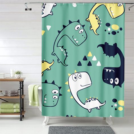 Rideau de douche motif dinosaure forêt, polyester imperméable, 150x180 cm (1/5)