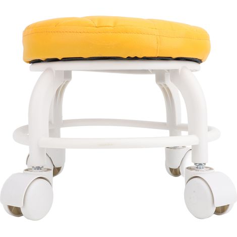 Tabouret bas roulant en cuir PU et plastique, roulettes silencieuses, siège pivotant rond, pour maison bureau garage atelier, orange, 25x5x23 cm, 5 accessoires (1/5)