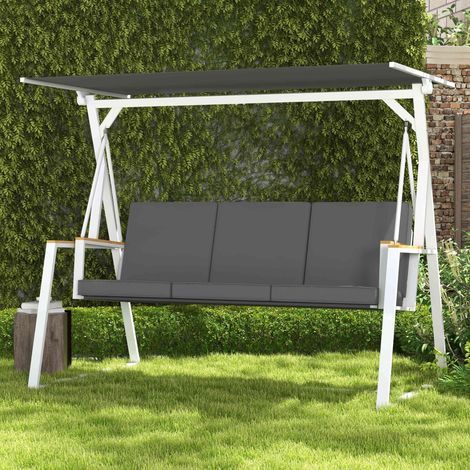 Balancelle de jardin 3 places avec toit inclinaison réglable matelas fourni 205L dim. x 130l x 175H cm gris foncé