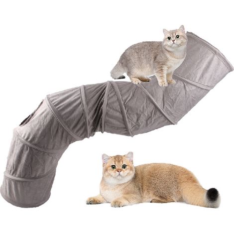 Tunnel pour Chat - [Marque] - Modèle S Pliable - Daim Doux 132cm avec Balles et Trous de Sortie, Espace Ludique Sécurisé pour Félins (1/5)
