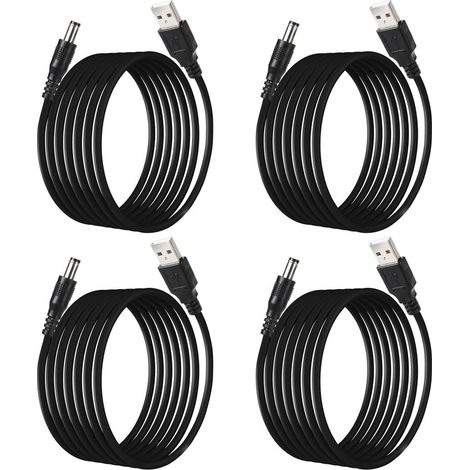 4 PCS Câble d'alimentation USB 2.0 A Mâle vers DC 5,5 x 2,1 mm DC 5 V, Câble de Connecteur d'alimentation USB vers 5 V de 2 m, Cordon de Chargeur d'alimentation USB vers DC (1/5)