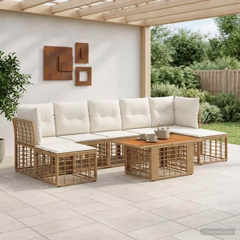 vidaXL Conjunto de sofás de jardín 8 uds. Natural y Crema (1/5)