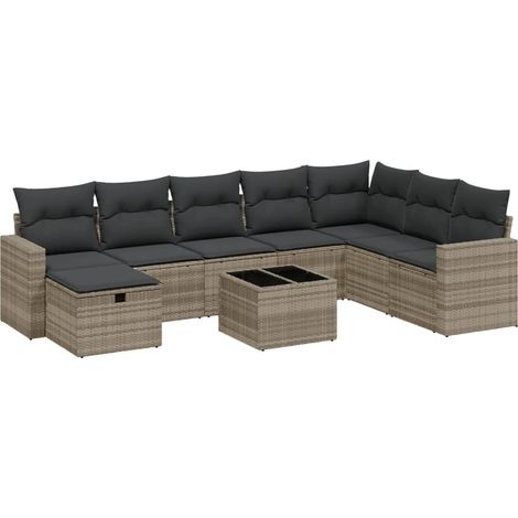 vidaXL Set Divano da Giardino 9pz con Cuscini Grigio Chiaro Polyrattan (1/4)