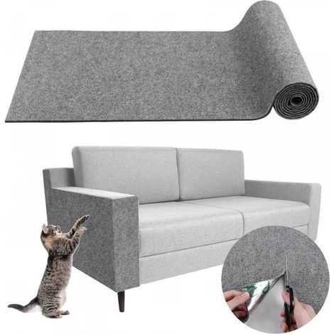 Tapis Griffoir Adhésif pour Chat - Protection Canapé Anti-Griffe DIY - Remplacement de la Tour à Chat (Gris Clair, 30×100cm) (1/5)