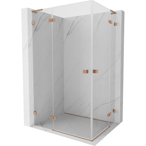 Mexen Lunar L Duo Duschkabine, schwenkbar, 120 x 115 cm, transparent, gebürstetes Kupfer - 834L-120L-115P-65-00