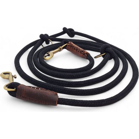 Laisse réglable pour chien en corde de coton biologique noir 2,50 m multiposition - PANGIVO