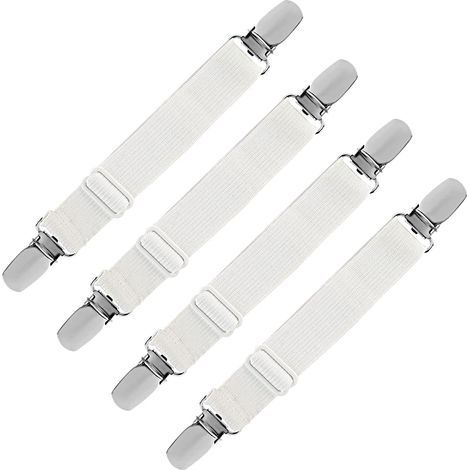Housse élastique pour draps (blanche, lot de 4) avec sangles de maintien réglables, convient aux draps, canapés et housses à repasser. (1/5)