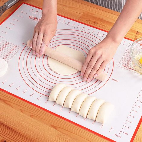 Tapis de cuisson en silicone épais extra-grand avec graduations, anti-adhérent, tapis de plaque, tapis de pâtisserie et protection four, rouge, 40x50 cm (1/5)