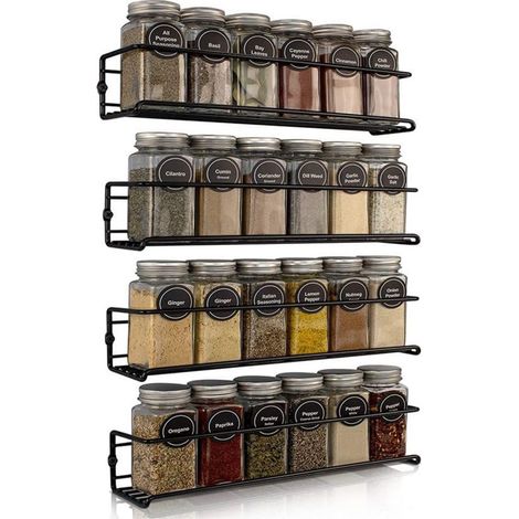 Étagère à épices – Lot de 4 étagères à épices murales à suspendre – Support à épices en métal sans perçage, organisateur d'épices avec outils de fixation – pour étagère de cuisine, porte de placard, 2 (1/4)