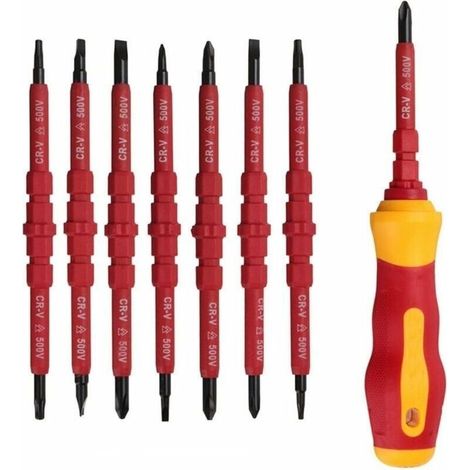 Lot de 7 Tournevis Électricien Isolé 500V avec Tournevis testeur, Screwdriver Insulated avec Poignée, Tournevis Isolant Magnétique Interchangeable, kit d'Outils de Réparation (1/5)