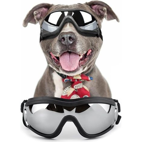 Hundebrille für große und mittelgroße Hunde, UV Schutz, winddicht, Reitbrille mit verstellbarem Gummiband, schwarz (1/4)