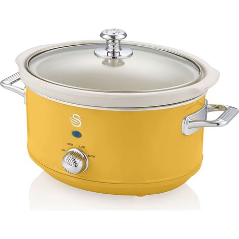 SWAN SF17021YELNEU Retro Olla Cocción Lenta, 3,5L, Recipiente Extraíble Antiadherente Cerámica Libre PFOA, Vintage 200W Amarillo