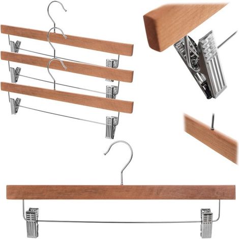 Ensemble de 3 Cintres en Bois avec Pinces, KADAX, Élégant et Durable (1/4)
