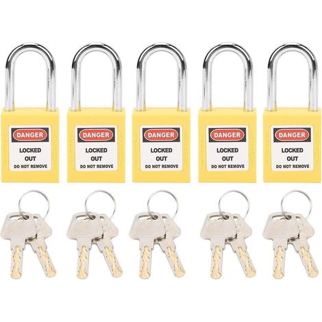 Lockout Tagout Vorhängeschlösser 5er Set Gelb mit Schlüssel, Sicherheitsverschluss