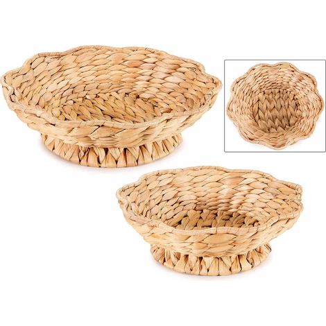 Cestini a forma di fiore in giacinto intrecciato con base, set da 2 pezzi, Grande: Ø 28,5 cm x 8 H