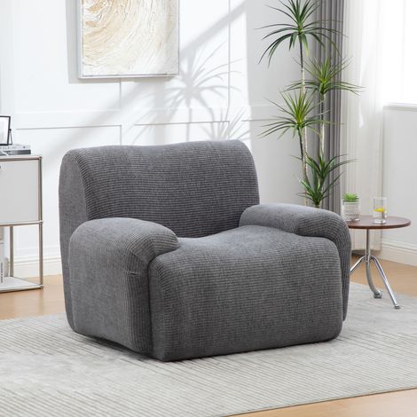 Fauteuil en chenille avec tabouret emballé sous vide, mousse 30D haute élasticité. Sans montage, gris (1/5)