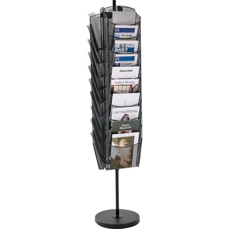 Présentoir à brochures rotatif 10 niveaux, porte-brochures sur pied en maille à 30 pochettes, porte-revue en métal pour journaux, présentoir à magazines pour exposition, bureau, hôtel, salon