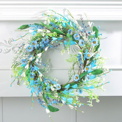 Guirlande Porte - Guirlande En Rotin Et Tissu Avec Fleurs De Forsythia - Pour Porte D'Entrée Mur Fenêtre - 40 Cm De Diamètre - 1 Pièce (1/5)