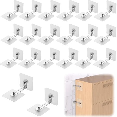 Lot de 20 fixations anti-basculement pour meubles - Ancrage mural sans perçage - Fixation murale - Support anti-basculement pour armoire, étagère, commode, charge maximale pour animaux de compagnie et (1/5)