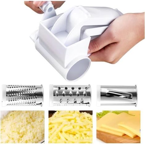 Râpe à Fromage Rotative, avec 3 Râpe à Tambour, Rappe a Fromage Manuelle Moulin à Râpe Fromage en Plastique, Lavable au Lave (1/4)