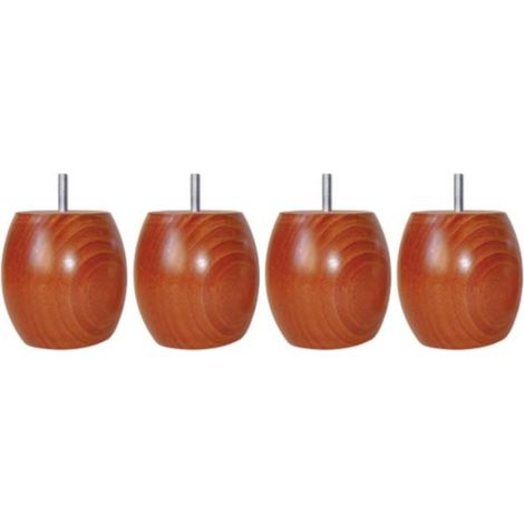 4 pieds boules bois merisier 9.5 cm