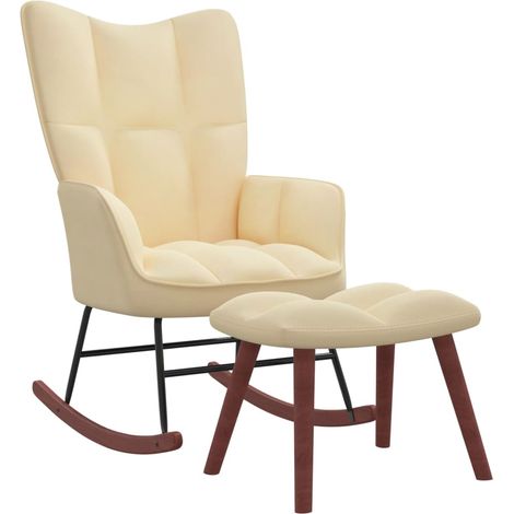 Chaise à bascule Fauteuil à bascule Fauteuil de Relaxation avec repose-pied Blanc crème Velours 88397 (1/5)