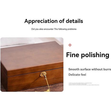 Boîte à bijoux vintage en bois avec serrure, boîte de rangement à compartiments -- (1/5)