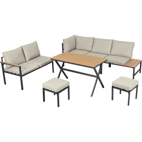 Salon de Jardin Angle Canapé Table Haute 2 Tabourets Encastrables avec Étagère Intérieur Extérieur Terrasse Balcon Matériau Acier Galvanisé Résistant aux Intempéries et Tissu Imperméable Mobilier Repa (1/5)