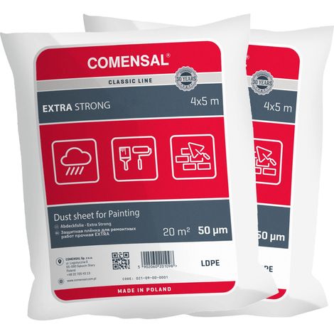 COMENSAL® Set da 2 Teli per Imbiancare 50 μm - Telo Protettivo per Pittura - Pellicola di mascheratura - Teli Plastica per Coprire Telo - Made in EU - 4x5m (1/3)