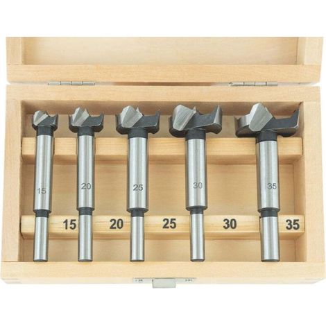 25250 Set di 5 punte da trapano sagomate Ø 15, 20, 25, 30 e 35 mm con gambo Ø 8 e 10 mm, punte da trapano in acciaio per utensili, set di punte da trapano per legno tenero, versione fai da te