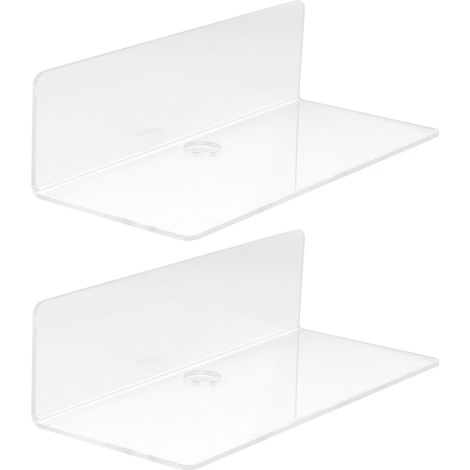 Lot de 2 étagères flottantes transparentes en acrylique, finition fine, style moderne et délicat, à fixer au mur, pour salle de bain ou bureau. (1/5)