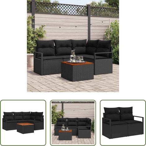vidaXL Mobilier extérieur - Ensemble de canapé de jardin avec stockage 5 pcs Noir polyrotin (1/5)