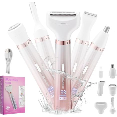 Rasoirs électriques pour femmes, tondeuse bikini 5 en 1 pour femmes, rasoir électrique pour femmes utilisable sur peau sèche ou humide, rasoir pour le visage, le nez, les sourcils, les bras, épilation (1/5)