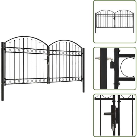 The Living Store Puerta de valla Assen de doble puerta con arco superior de acero 300x125 cm - Puerta de valla