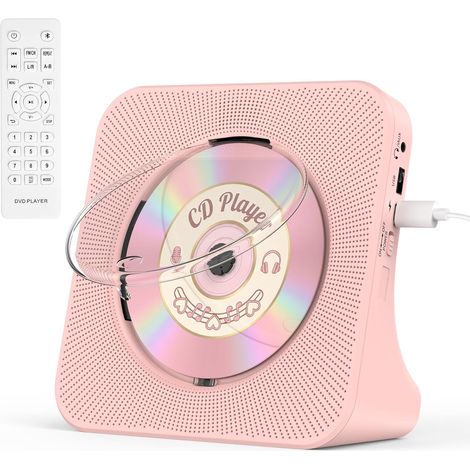 Lecteur CD Bluetooth 5.0 avec Haut-parleurs, Radio Rose Lecteur CD Enfant intégrés avec télécommande Cache-poussière Affichage Radio FM Minuteur Port casque USB AUX (1/5)
