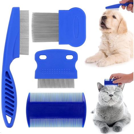 Juego de 4 peines antipulgas para mascotas, peine multifuncional para el aseo de mascotas, herramienta para eliminar el pelo, color verde (1/5)