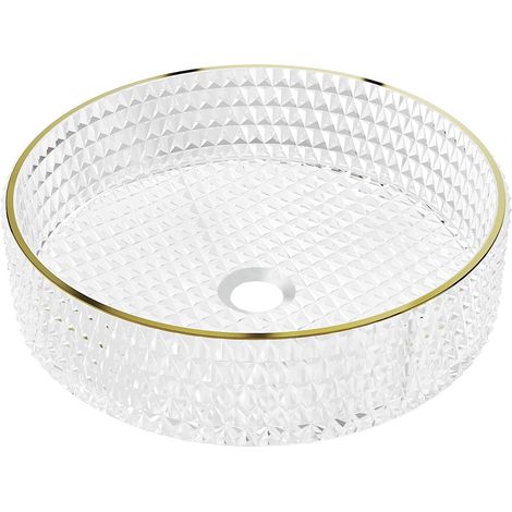 Mexen Aura gläsernes Aufsatzwaschbecken 39 x 39 cm, transparent/gold - 24013905 (1/5)