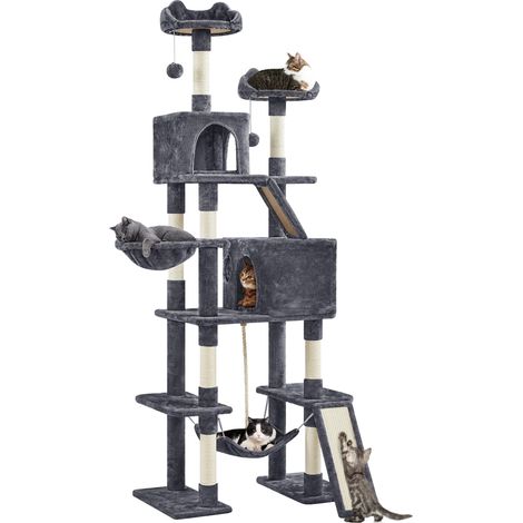 Homevive Rascador para Gatos Alto 209 cm Árbol para 3-4 Gatos Adultos Torre Escalador para 3-4 Gatos Castillo Juquetes Mascotas XXL,Gris Oscuro