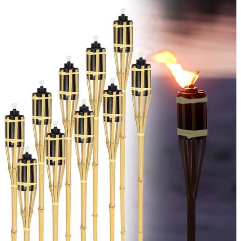 Lot de 36 torches de jardin, torches à huile fabriquées en bambou, lampes à huile, torche décorative en bambou pour les fêtes en plein air, hauteur : 90 cm, naturel (1/5)