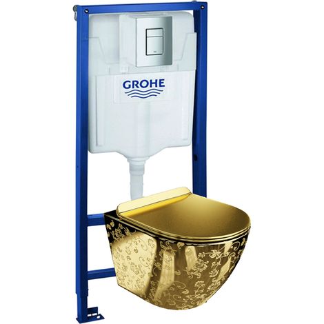 Wc suspendu lavita or sans bride – Bâti support solido avec réservoir intégré – Plaque de commande delta 25 chrome – Installation rapide – Domino