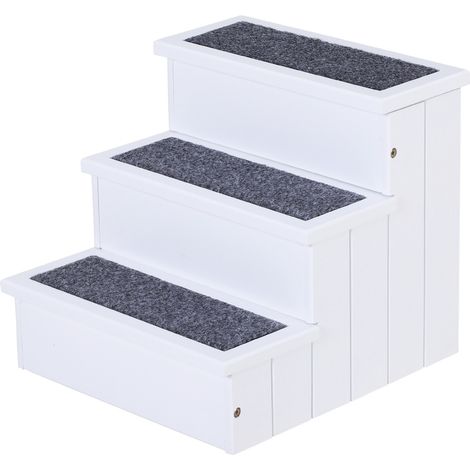 Treppe pour animaux 3 marches en bois de pin blanc avec rangement 40,5 x 44,5 x 38 cm (1/5)