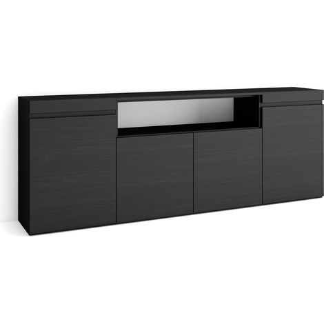Skraut Home - Credenza, Mobile, Cucina, Madia, mobile ingresso, 200x75x35cm, 4 Porte, grande stoccaggio, Stile moderno, Nero (1/5)