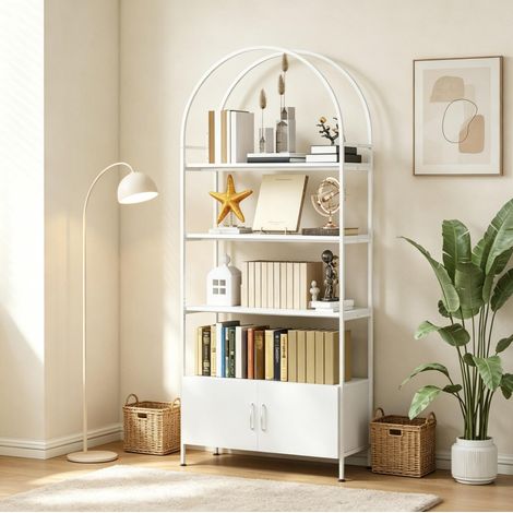 Mueble de almacenamiento de 4 niveles con armario de doble puerta, 80 x 30 x 187 cm, blanco OKMYHOME (1/5)